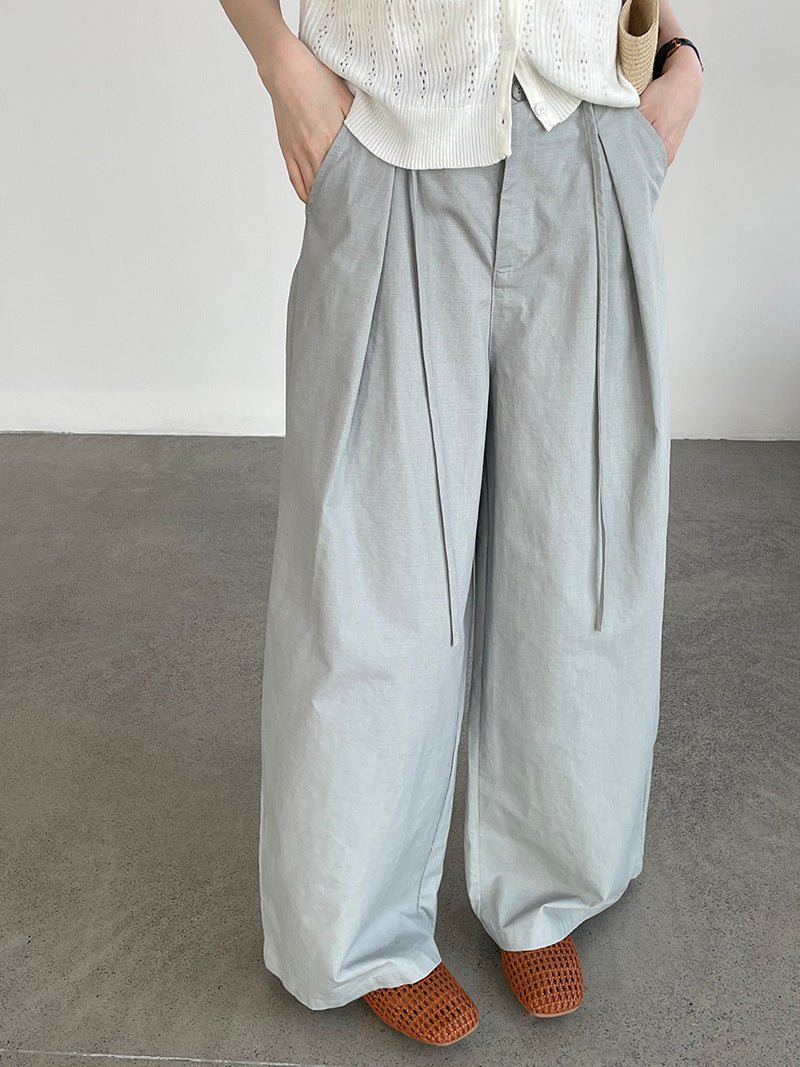 韓版繫帶梨型寬鬆高腰闊腿褲-2色
