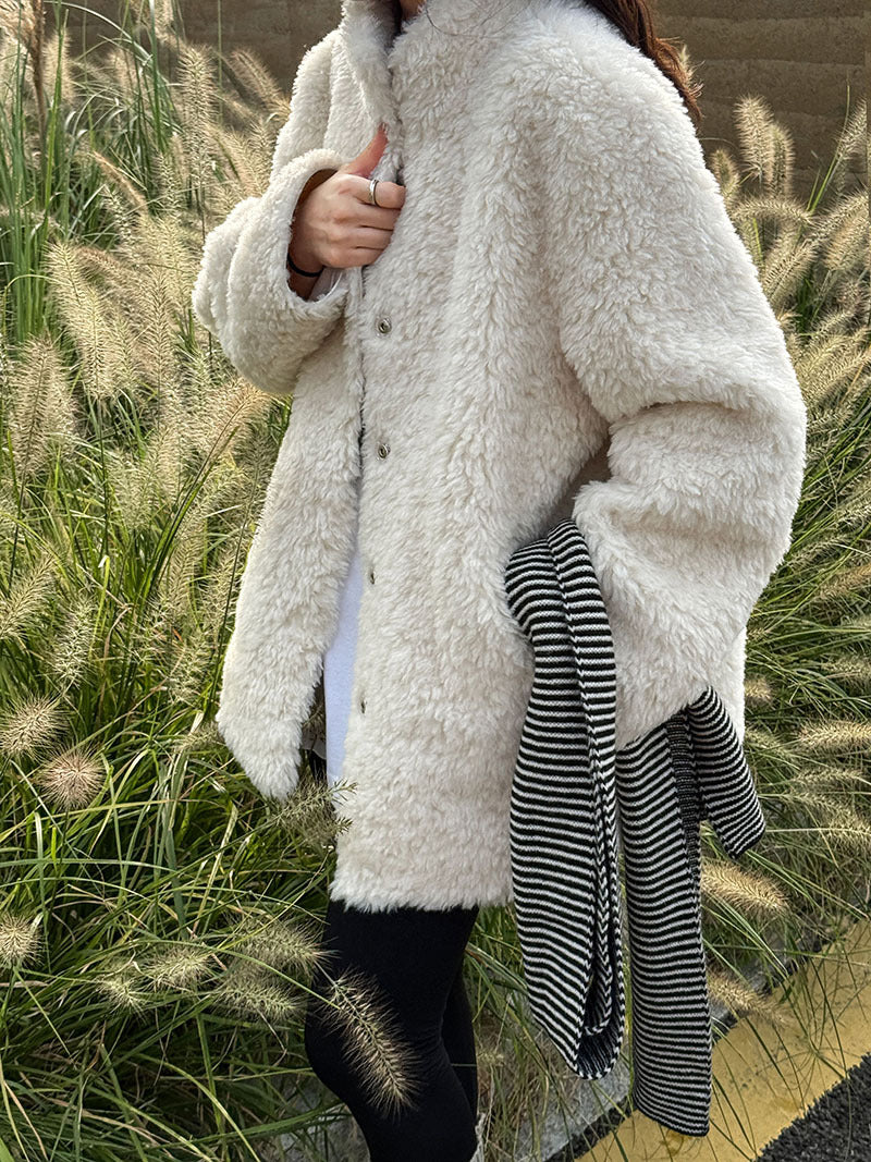 美拉德立領羊羔毛皮毛一體外套大衣-2色