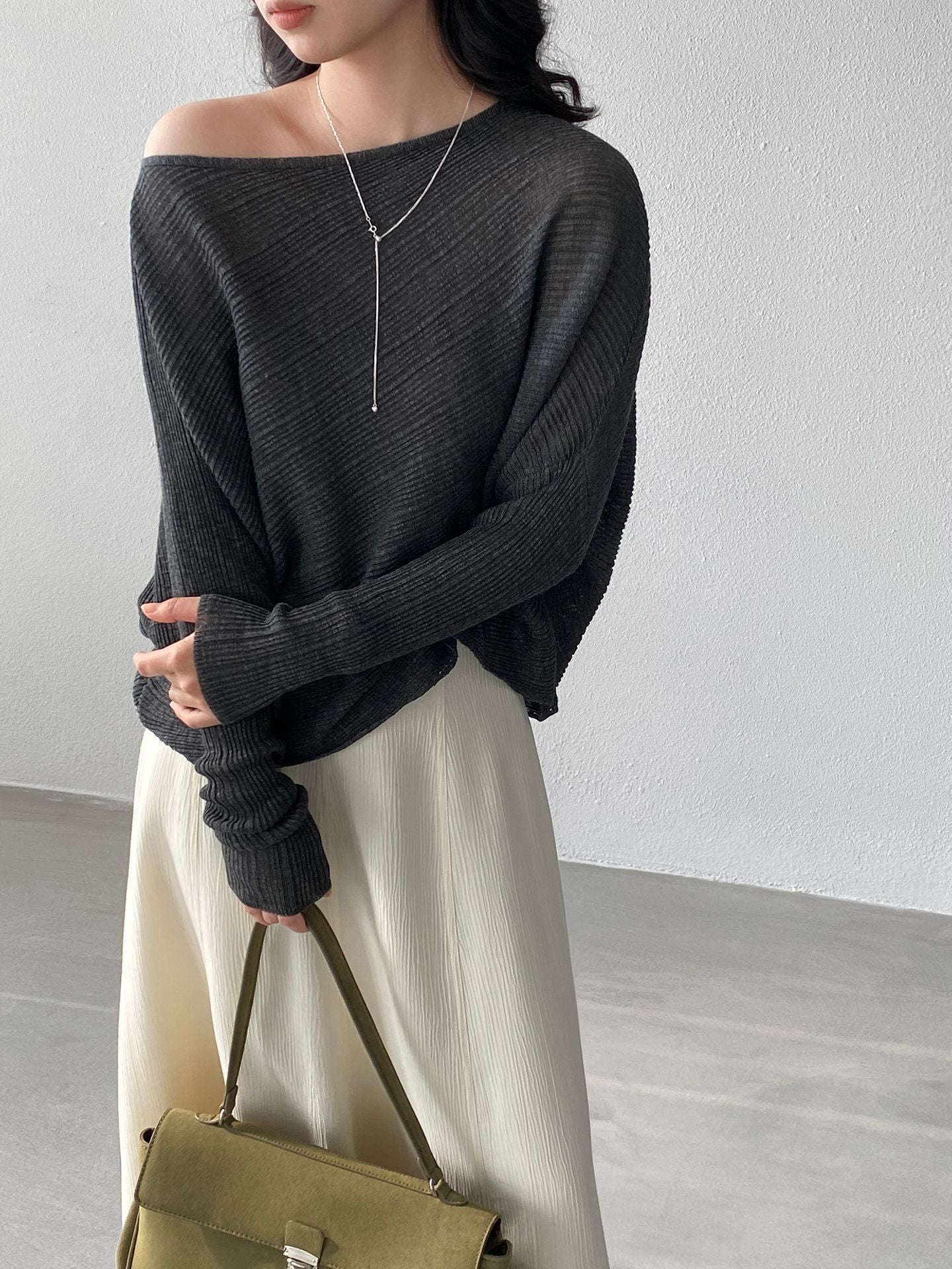 韓系氛圍感慵懶不規則蝙蝠袖針織衫-7色