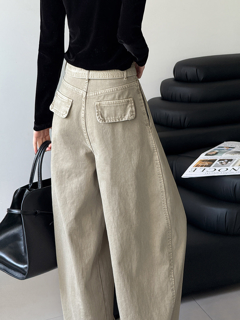韓系復古高腰寬鬆顯瘦闊腿牛仔褲+腰帶-3色