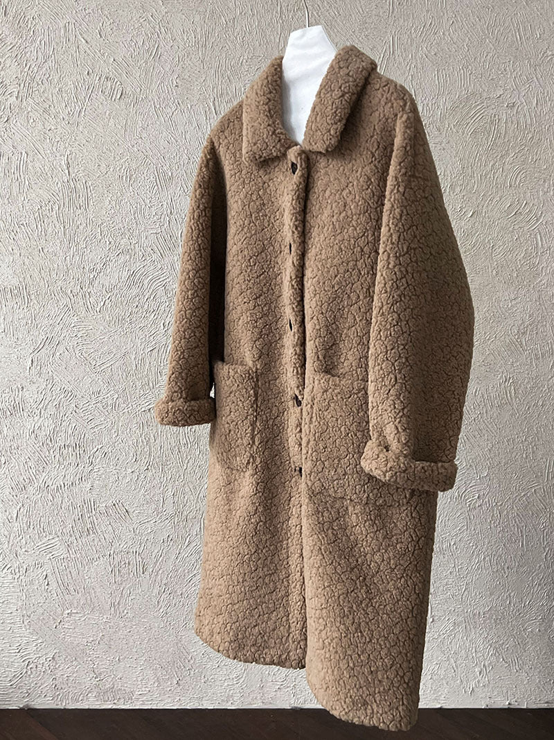 韓系加厚皮毛一體環保皮草羊羔毛大衣外套-2色