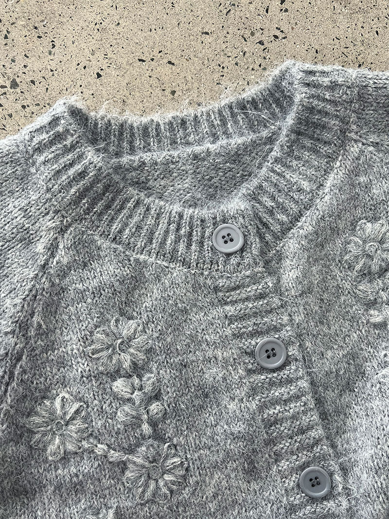 韓系立體手工花朵刺繡針織開衫外套-3色