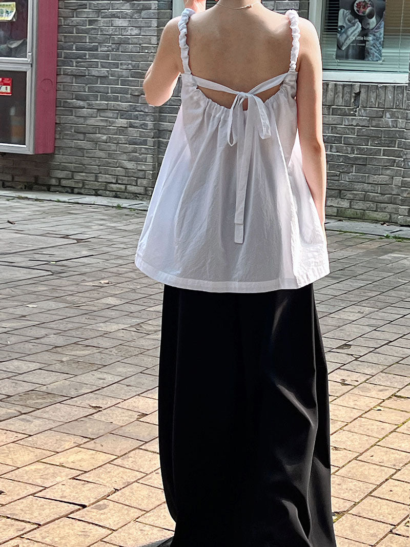 (48H出貨)甜美露背蝴蝶結無袖娃娃衫吊帶背心-2色
