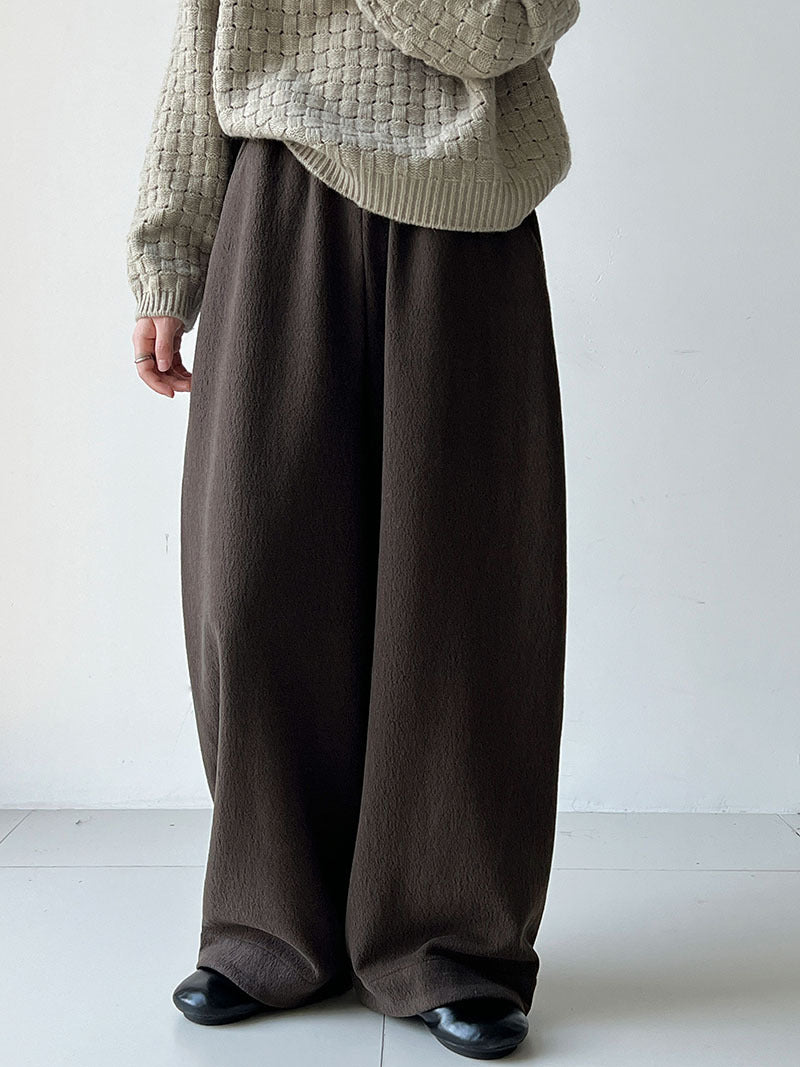 韓系隨性肌理感高腰鬆緊休閒長褲-4色