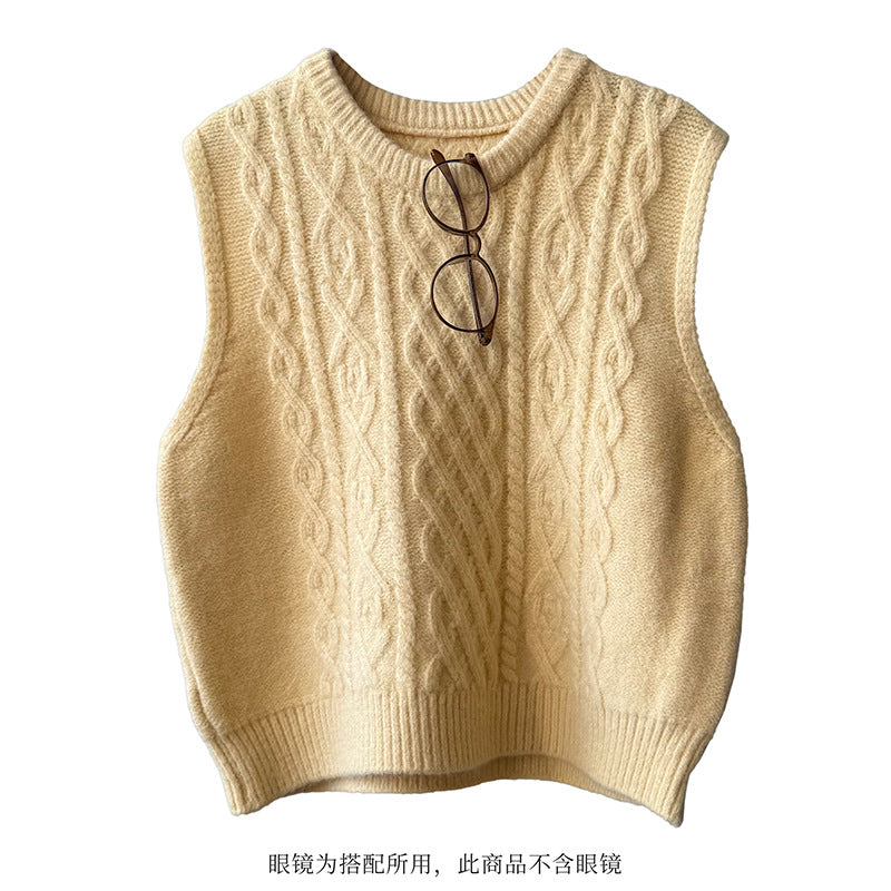 (48H出貨)糖果色圓領麻花軟糯針織背心馬甲-6色