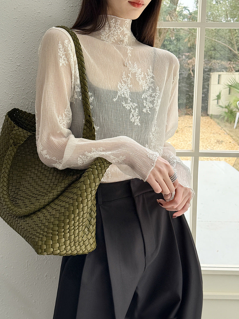 復古典雅風緹花百搭疊穿薄款外搭罩衫上衣