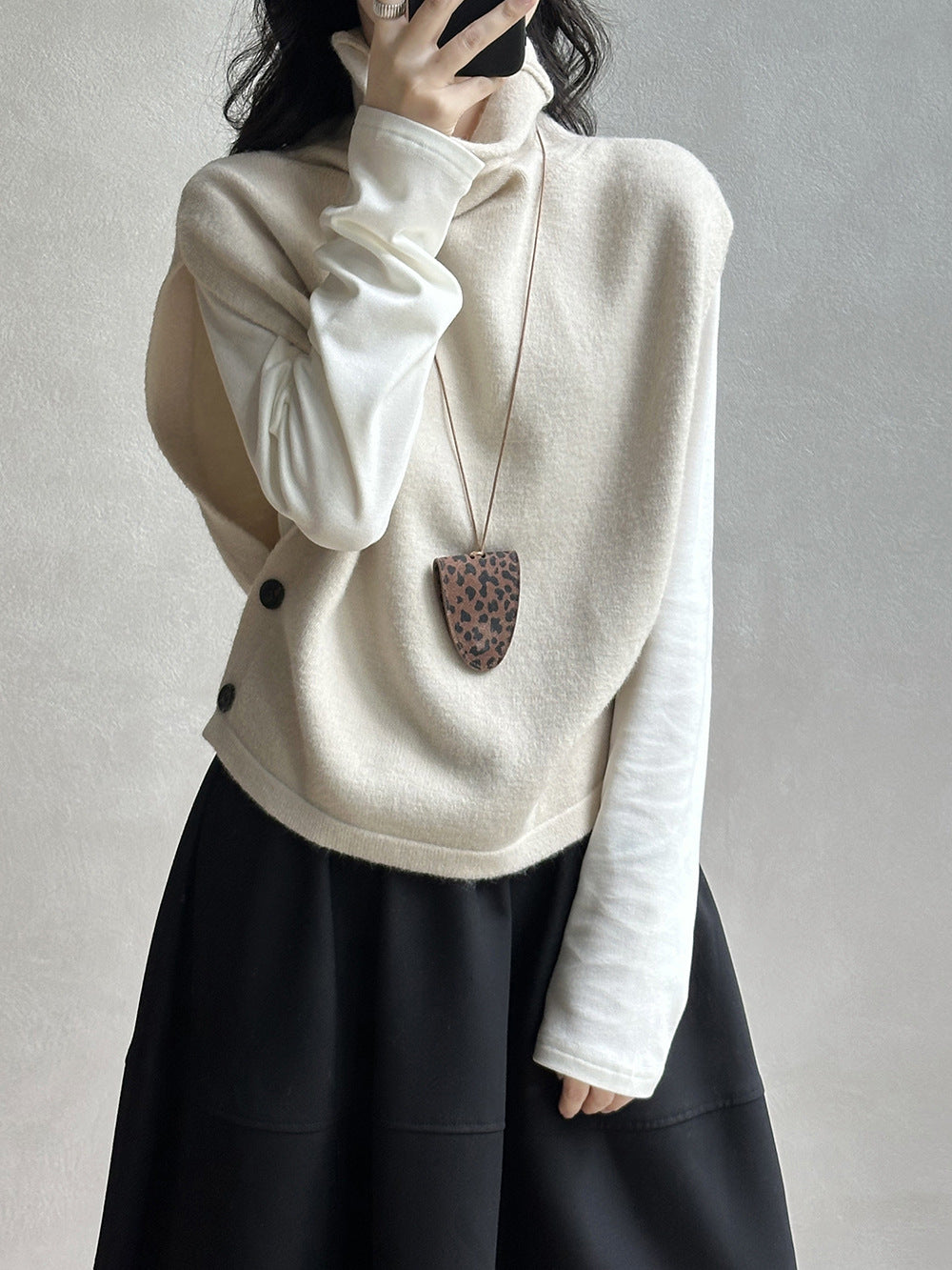 堆堆高領寬鬆針織馬甲-6色