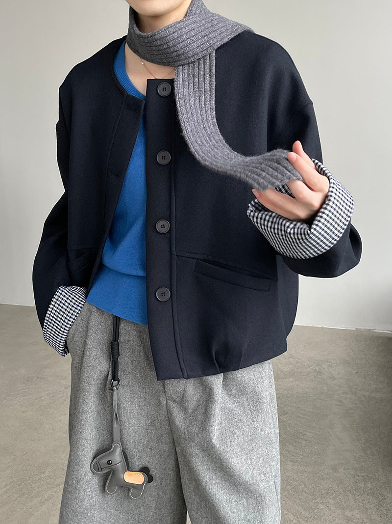 韓版圓領單排扣廓形夾克外套-2色