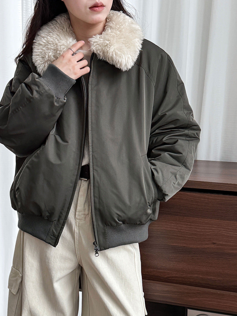韓系保暖毛毛領夾棉夾克外套-2色