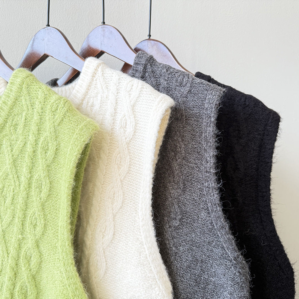 (48H出貨)糖果色圓領麻花軟糯針織背心馬甲-6色