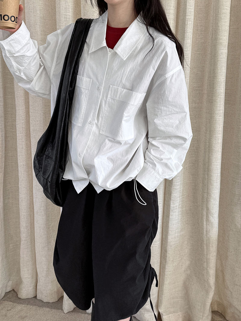韓系氣質雙口袋Polo領休閒襯衫-2色