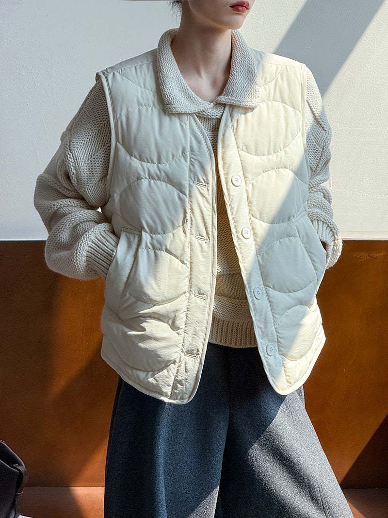 韓系90%白鴨絨菱格馬甲外套-2色