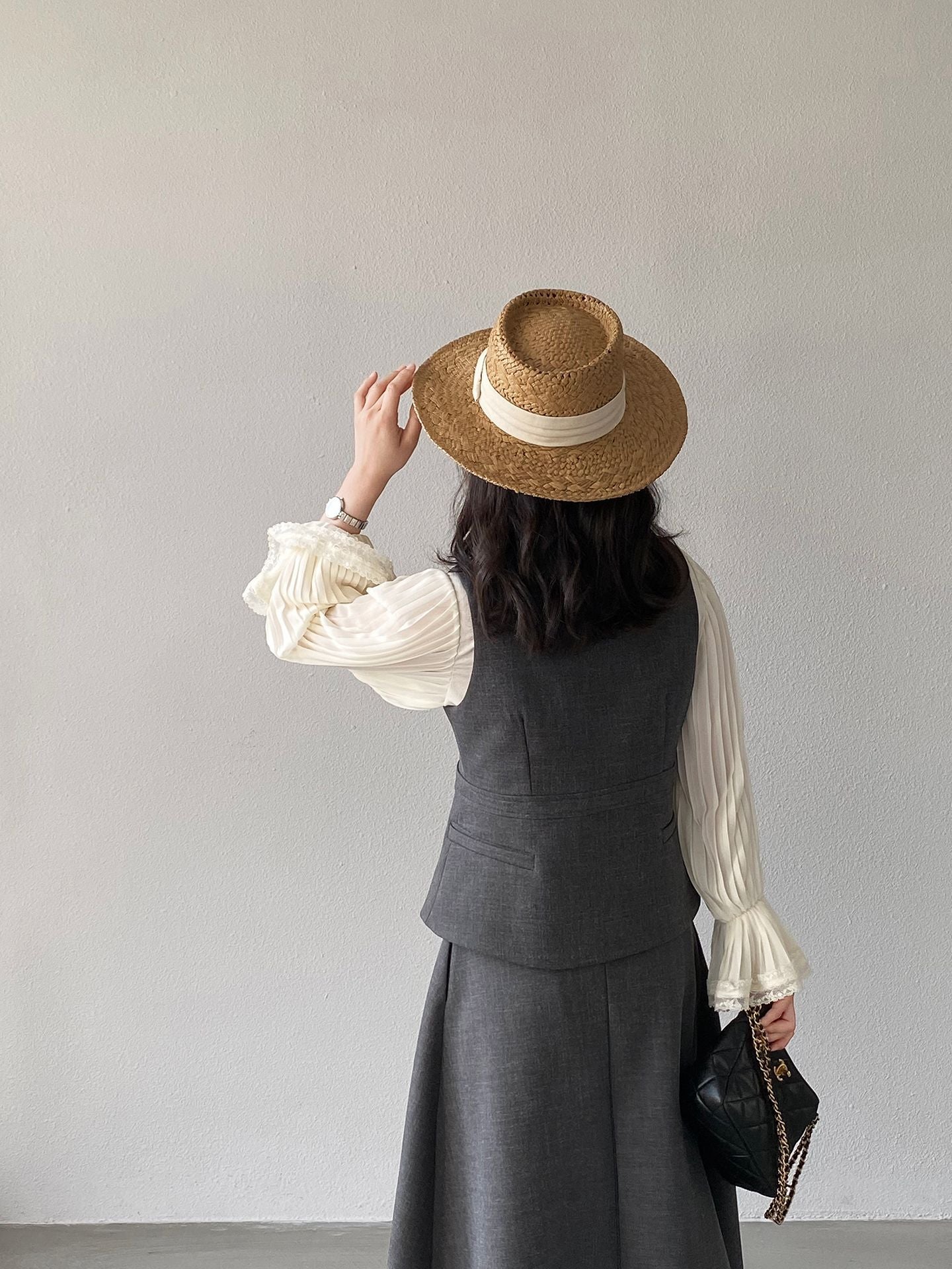 韓系通勤西裝氣質兩穿顯瘦馬甲+休閒半身裙-兩件式套裝