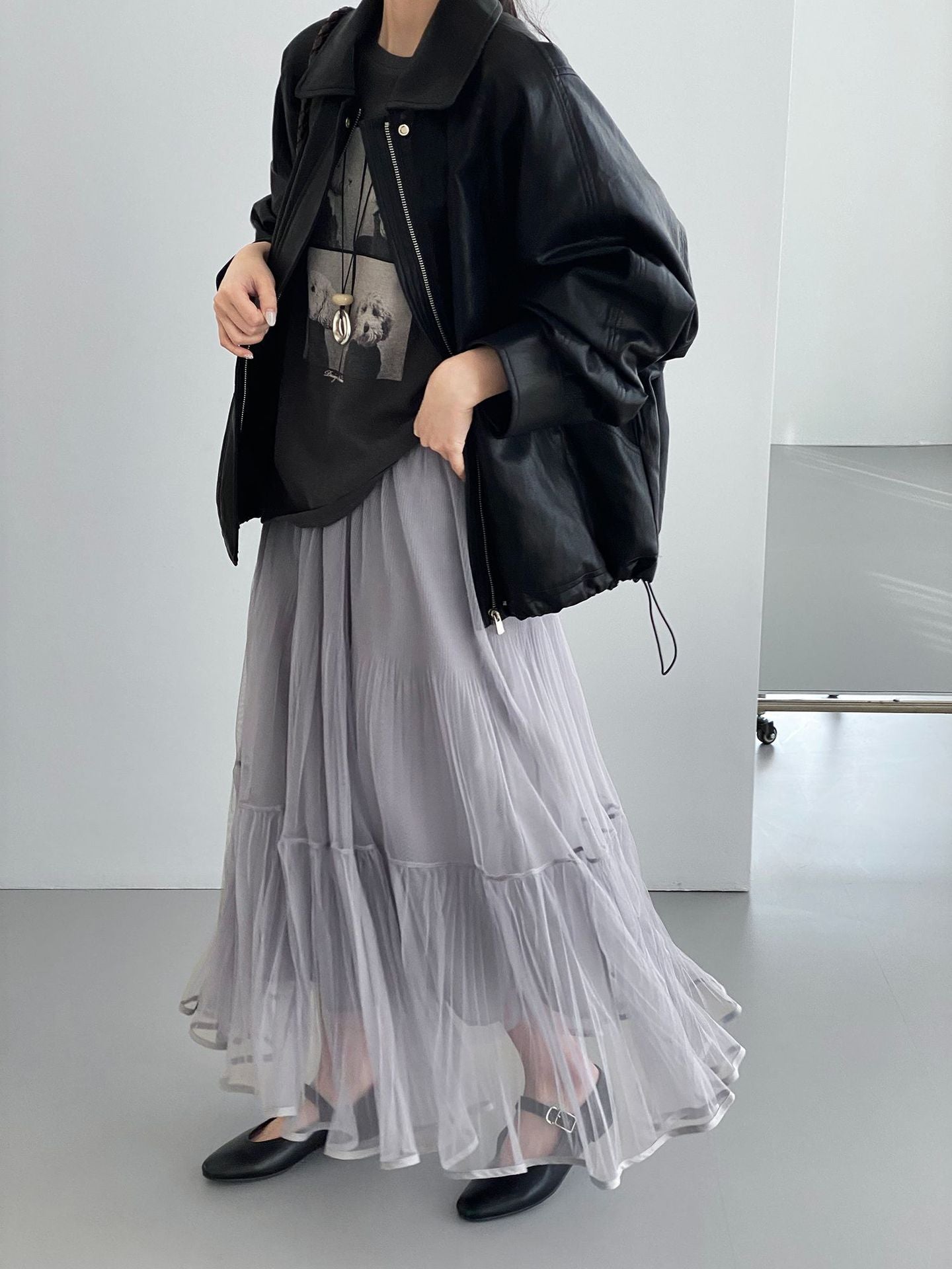 韓系溫柔飄逸網紗拼接百搭浪漫半身裙-3色