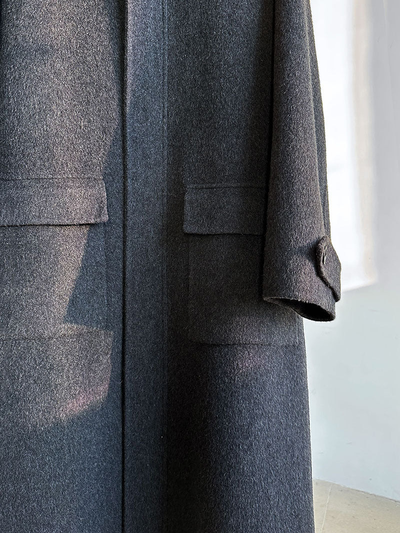 韓系高質感羊毛翻領拉鍊雙面呢大衣外套-2色