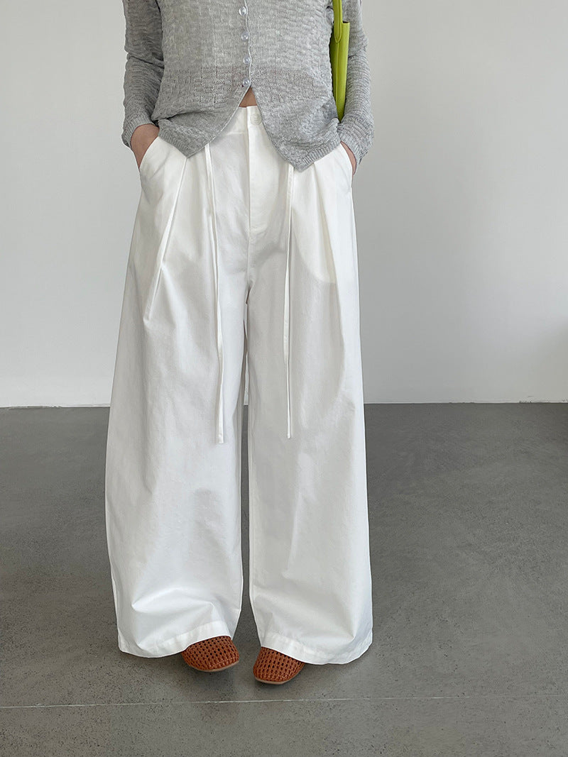 韓版繫帶梨型寬鬆高腰闊腿褲-2色