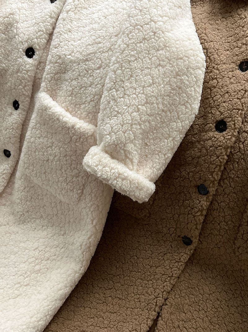 韓系加厚皮毛一體環保皮草羊羔毛大衣外套-2色