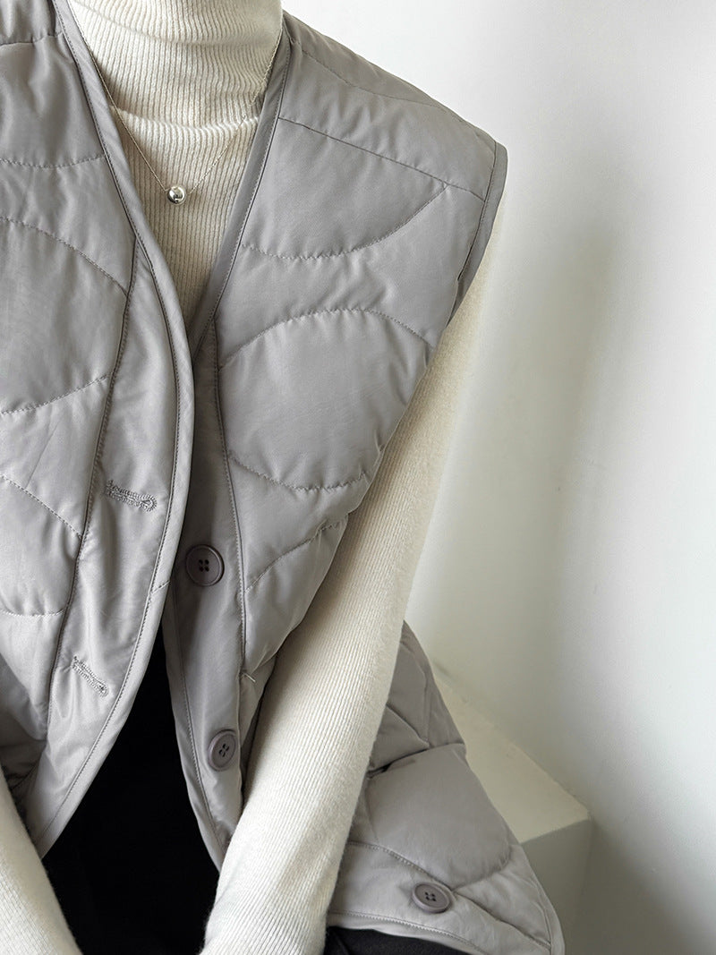 韓系90%白鴨絨菱格馬甲外套-2色