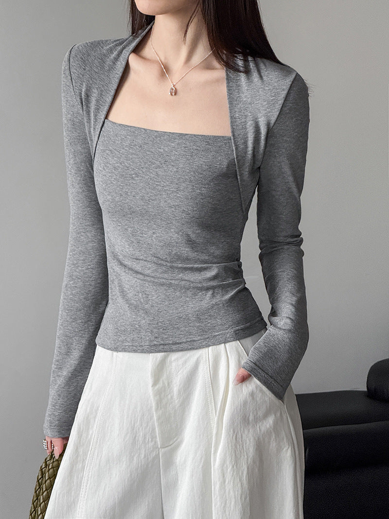 韓系修身顯瘦方領通勤風針織衫-4色