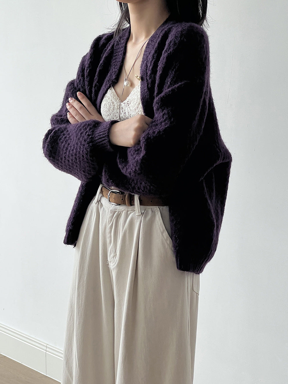 菠蘿紋愛心慵懶扣軟糯針織開衫-3色