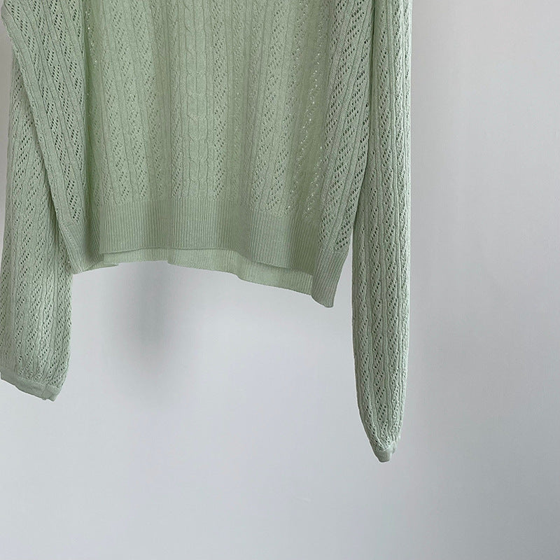 韓系鏤空V領防曬針織罩衫+吊帶上衣-兩件式套裝-4色