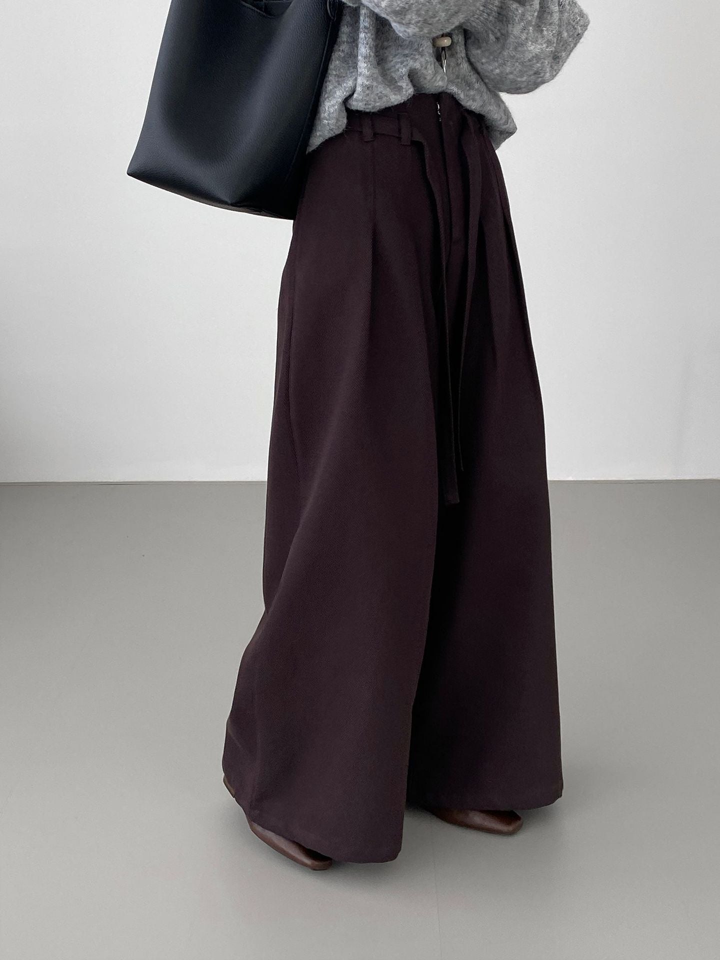 韓系簡約天絲棉繫帶闊腿褲-2色