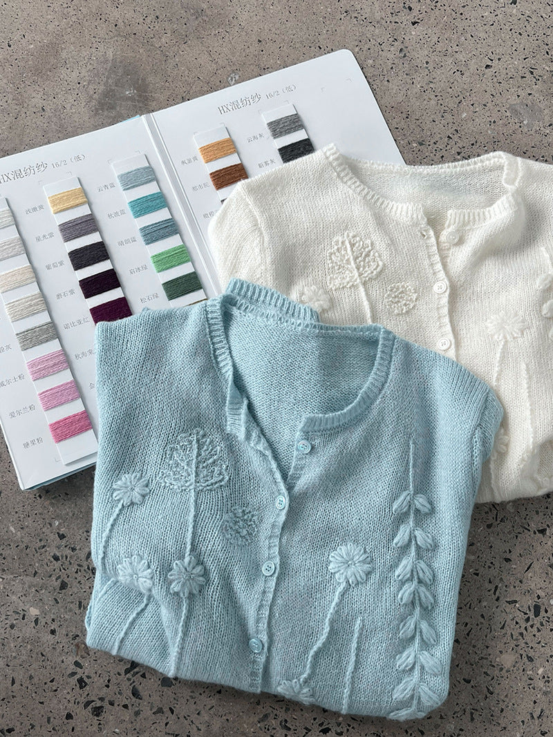 溫柔氣質重工鉤花刺繡羊毛針織衫開衫-3色