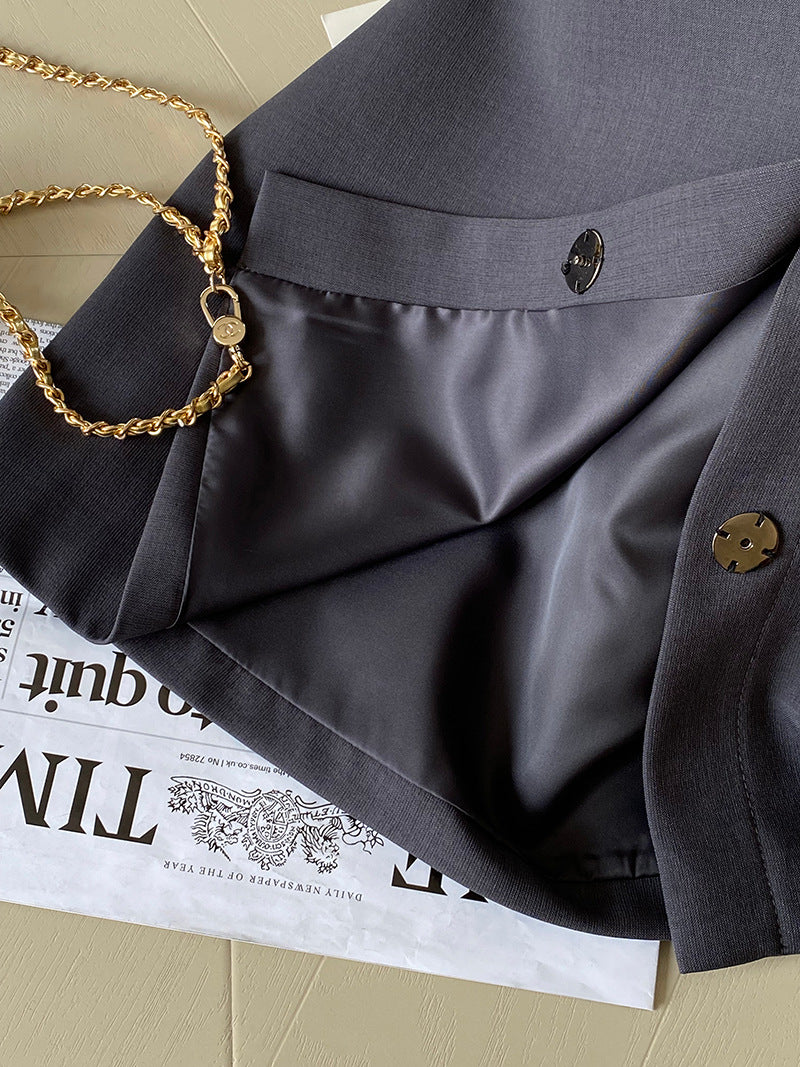 韓版高品質顯瘦西裝無袖馬甲+半身裙+配腰帶-三件式套裝