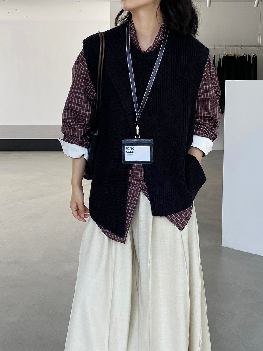 韓版不規則疊穿百搭款針織馬甲上衣-3色