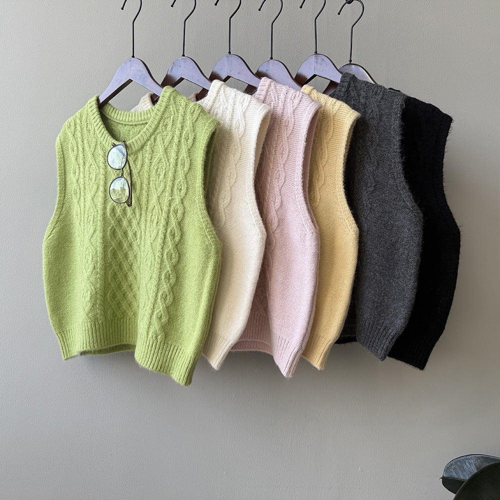 (48H出貨)糖果色圓領麻花軟糯針織背心馬甲-6色
