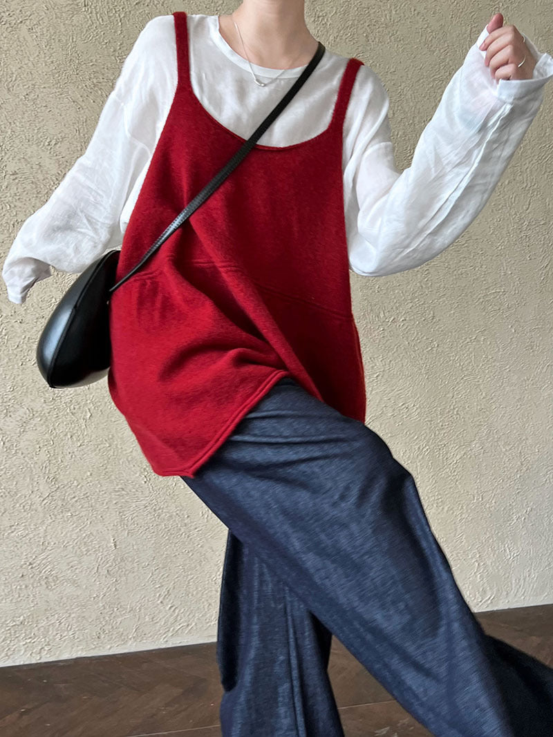 韓系慵懶風U領氣質針織吊帶背心上衣-4色