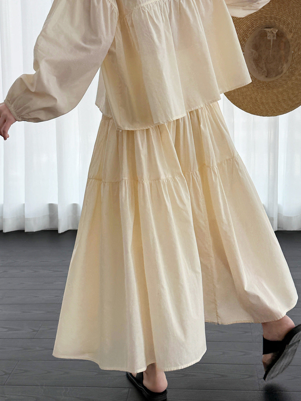 春感甜美娃娃衫+褶皺大擺半身裙-兩件式套裝-2色