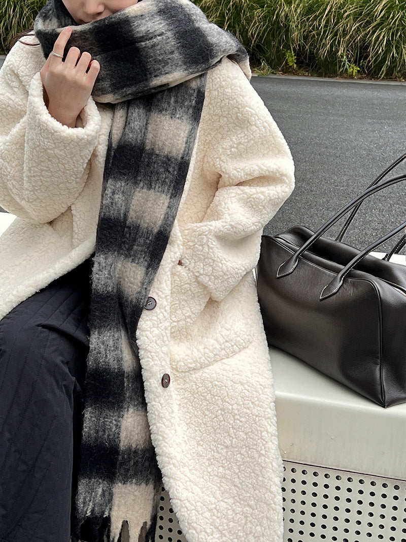 韓系加厚皮毛一體環保皮草羊羔毛大衣外套-2色