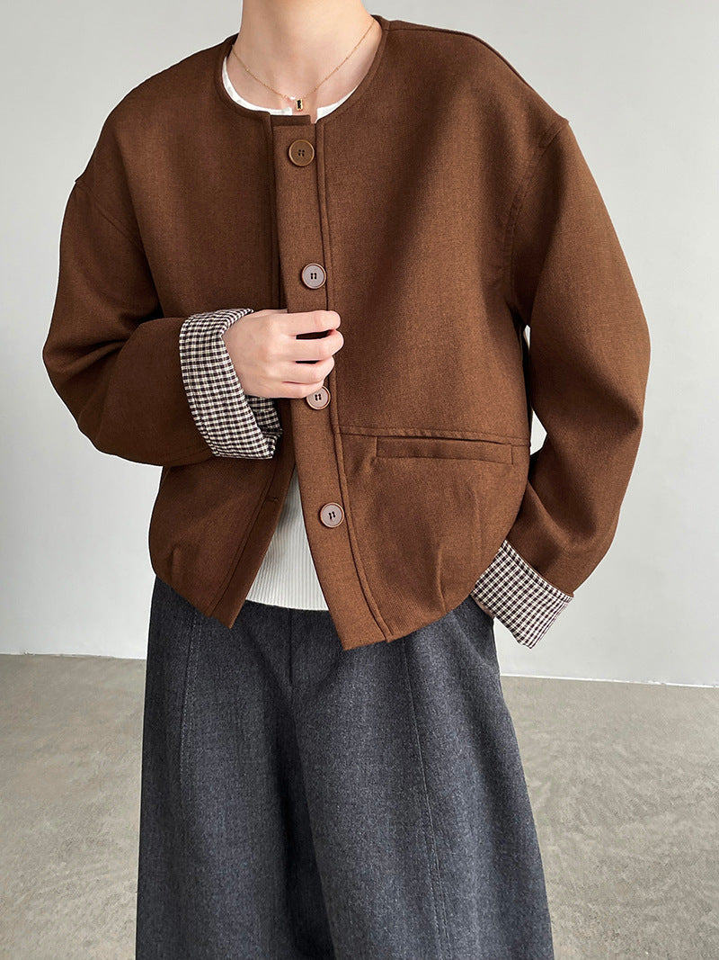 韓版圓領單排扣廓形夾克外套-2色
