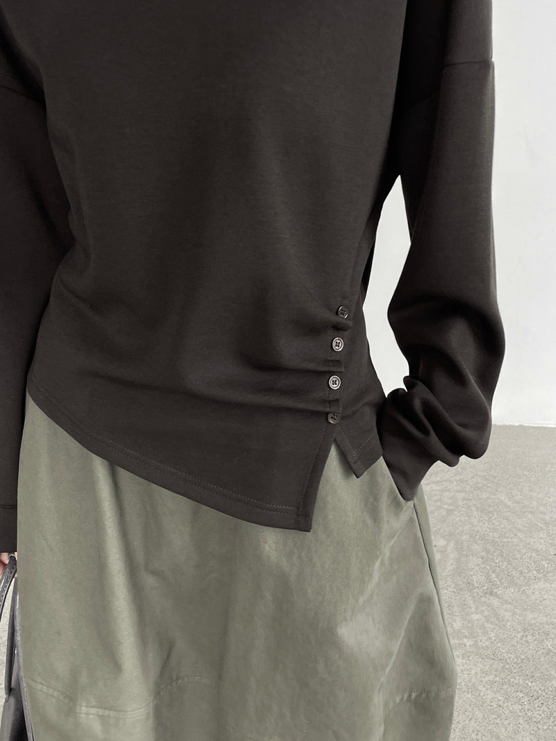 不規則褶皺設計感圓領衛衣-3色