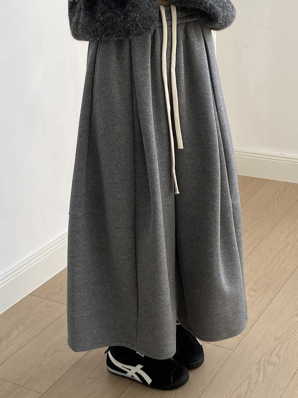 (48H出貨)韓系鬆緊腰抽繩軟糯闊腿氣球褲-4色