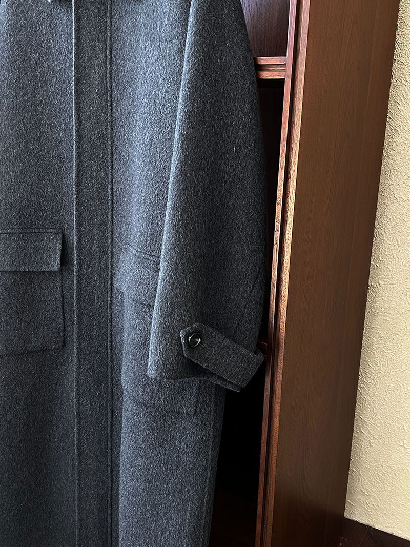 韓系高質感羊毛翻領拉鍊雙面呢大衣外套-2色