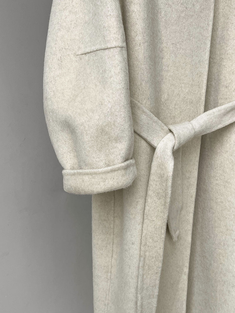 韓版慵懶斜扣領長款雙面呢羊毛大衣外套-3色