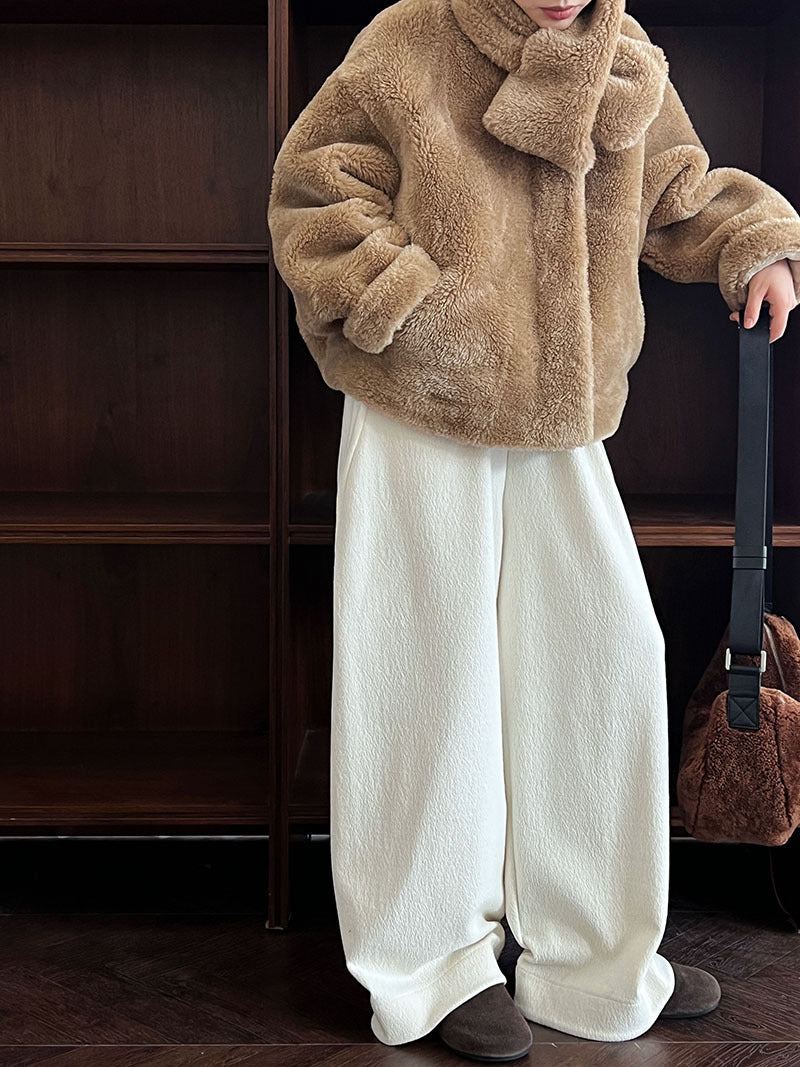 韓系隨性肌理感高腰鬆緊休閒長褲-4色