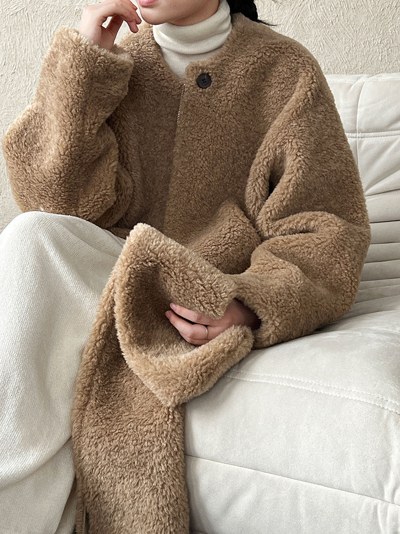 保暖毛絨皮草羊羔毛外套+圍巾-2色