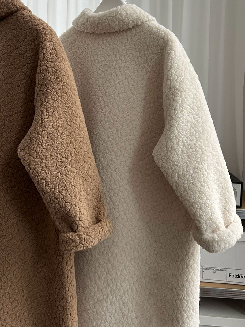 韓系加厚皮毛一體環保皮草羊羔毛大衣外套-2色