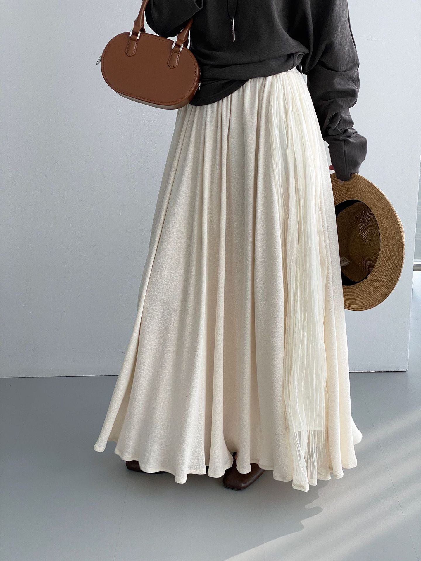 氛圍感文藝網紗拼接針織垂感半身裙