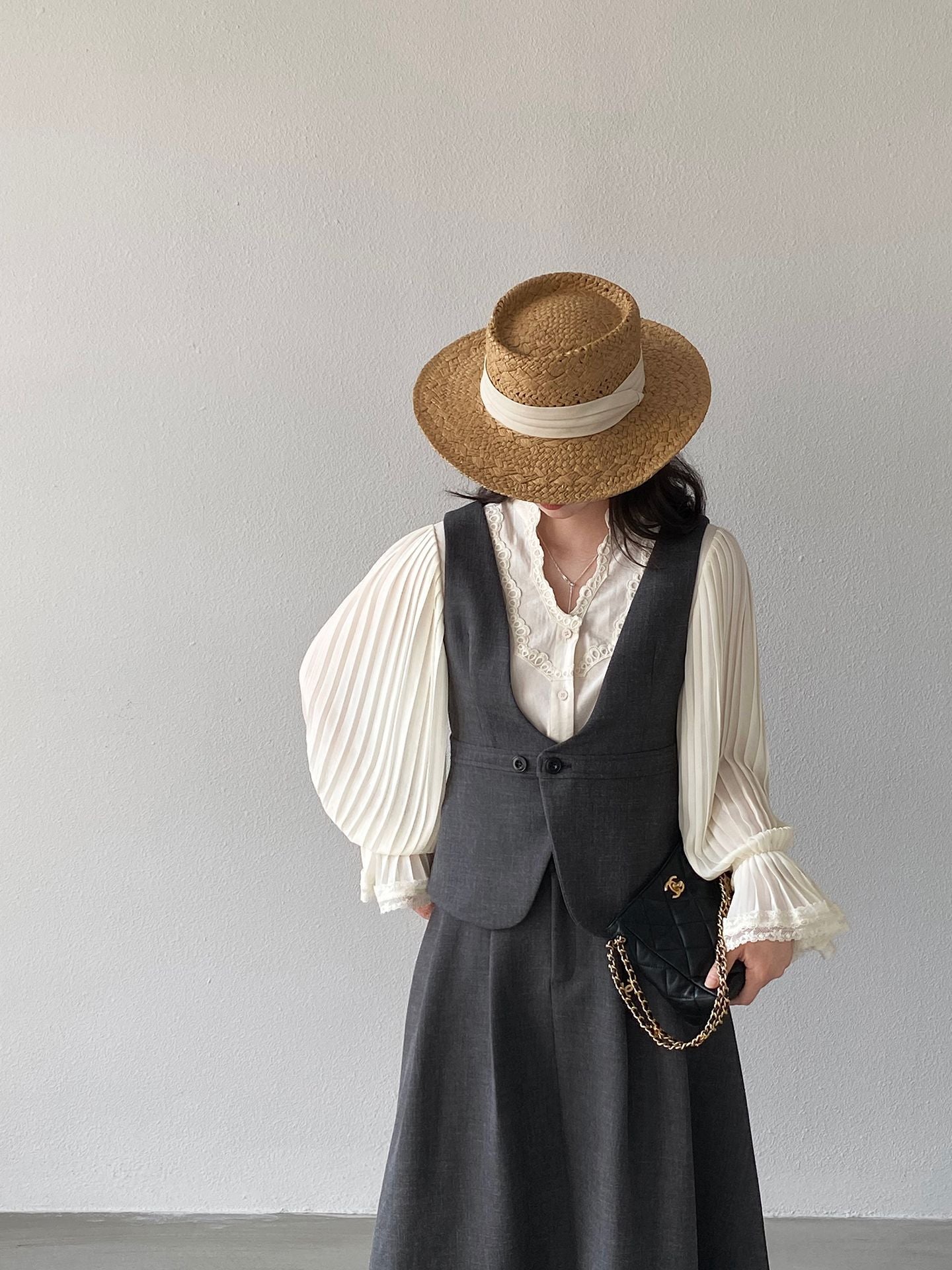 韓系通勤西裝氣質兩穿顯瘦馬甲+休閒半身裙-兩件式套裝