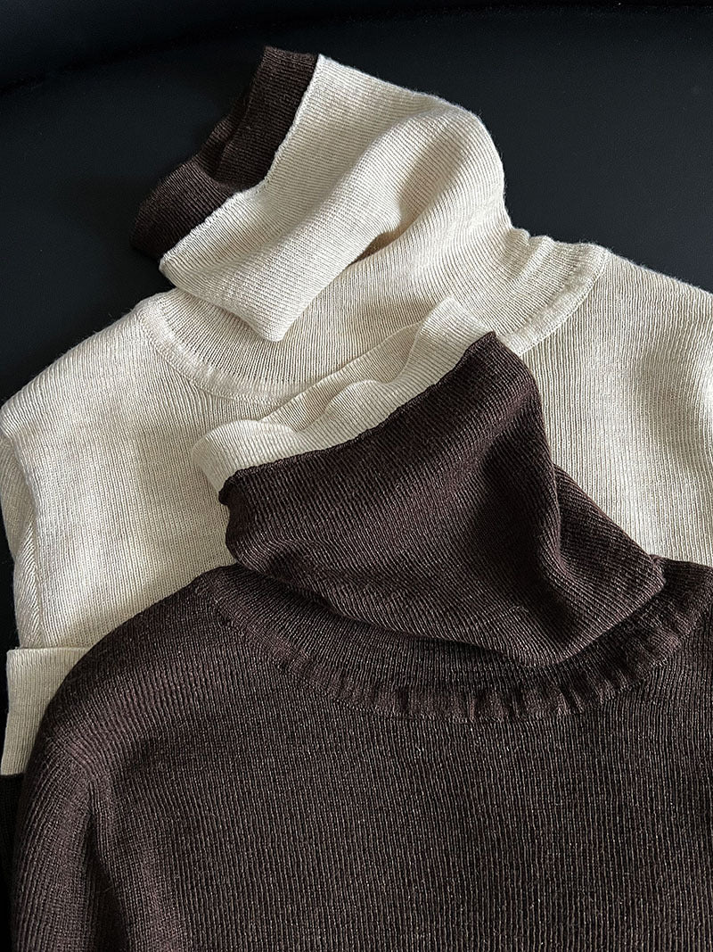 修身顯瘦軟糯撞色高領打底針織衫-3色