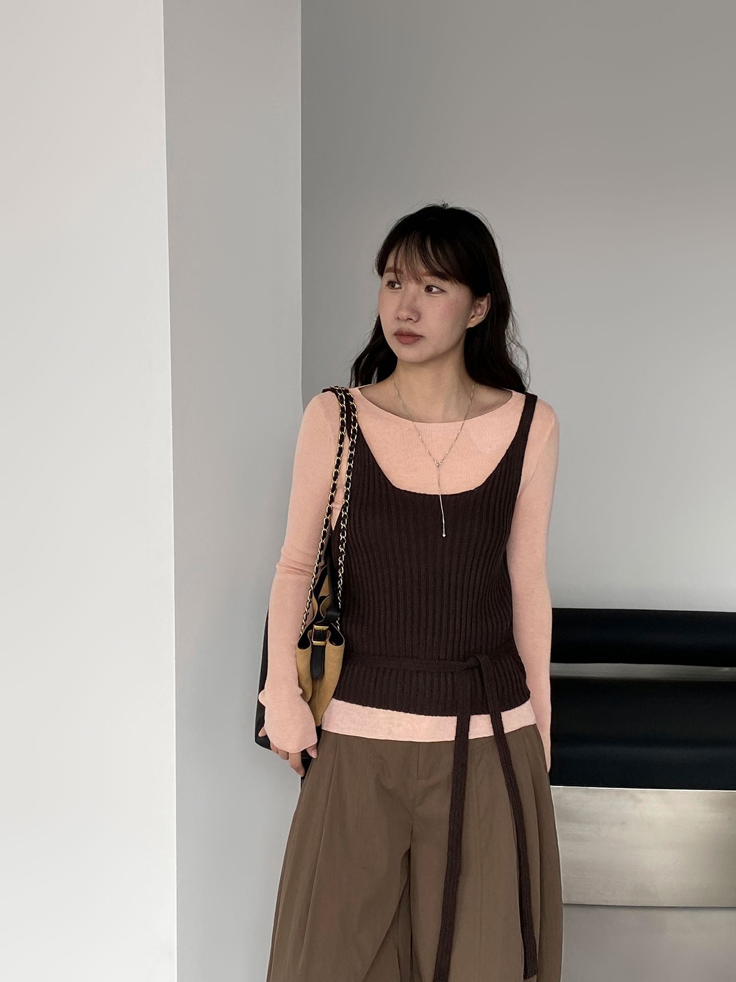 韓系慵懶疊穿綁帶顯瘦針織馬甲背心-7色