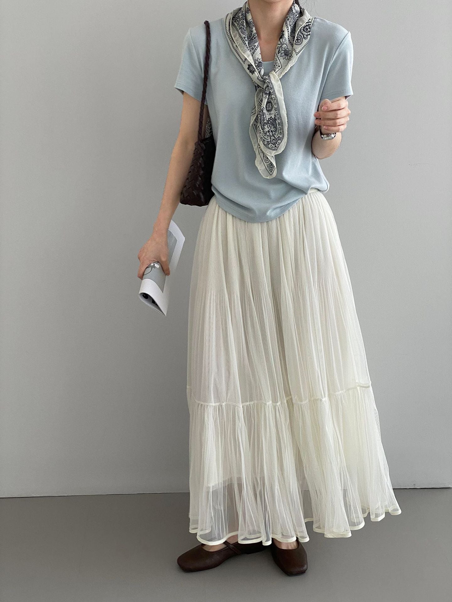 韓系溫柔飄逸網紗拼接百搭浪漫半身裙-3色