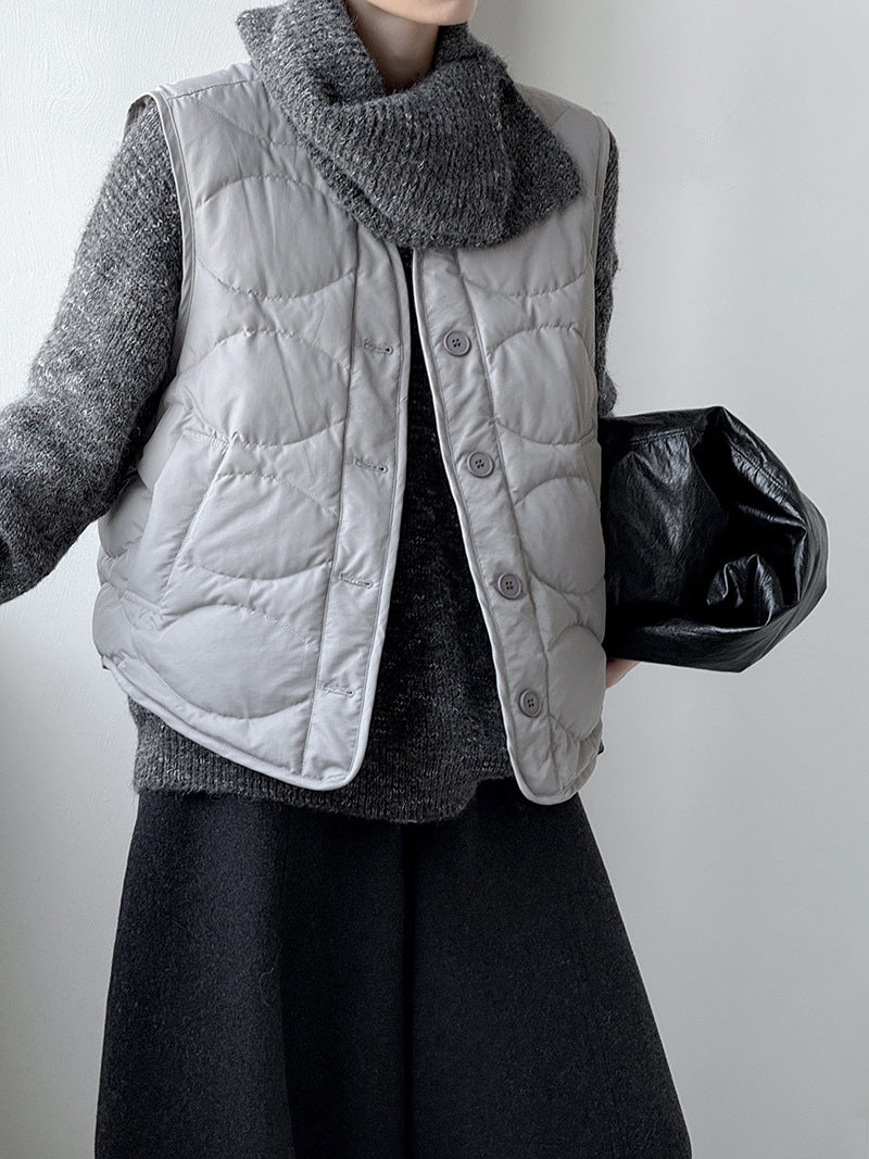 韓系90%白鴨絨菱格馬甲外套-2色