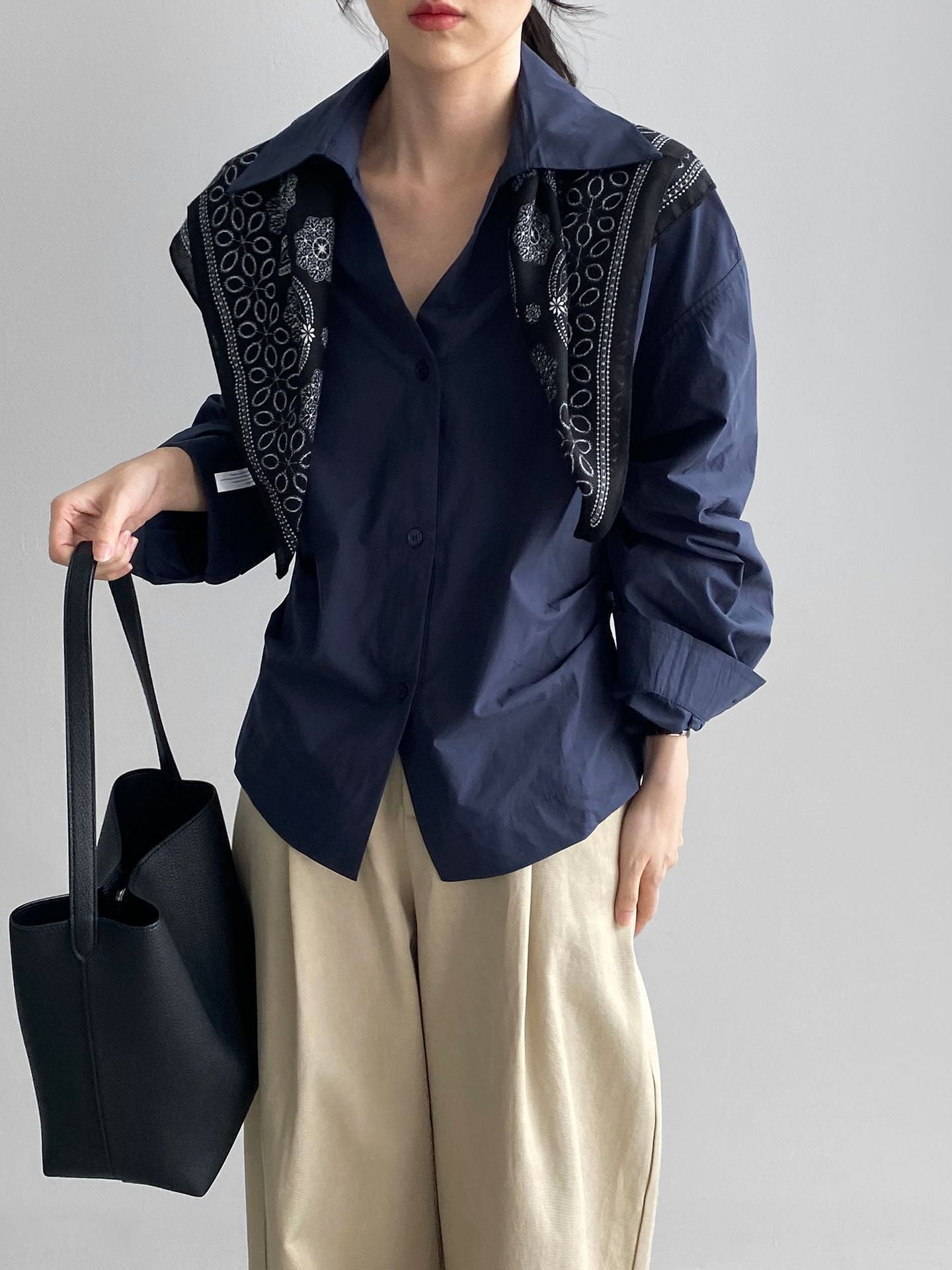 韓系通勤氣質顯瘦抽褶收腰襯衫+含披肩-3色