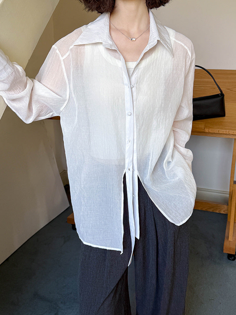 韓系少女風休閒長袖寬鬆襯衫-3色