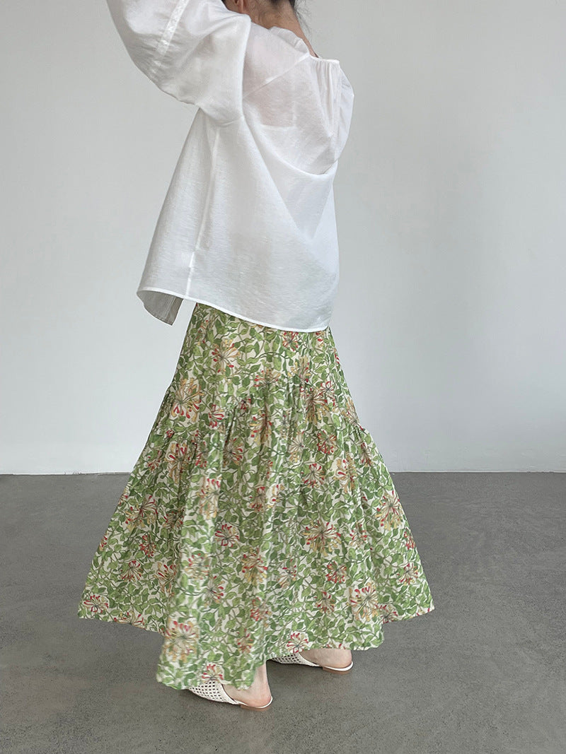 法式刺繡拼接燈籠袖圓領娃娃衫襯衫-2色